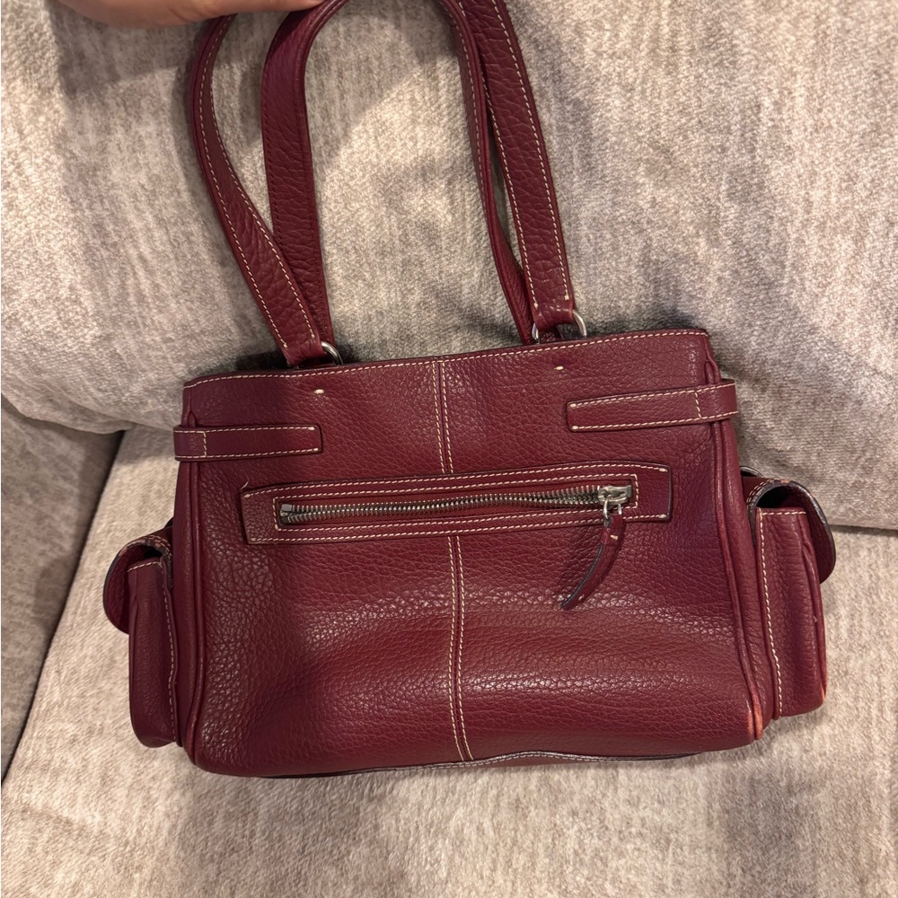Dooney & Bourke Wine Pebbled Leather Pocket Satchel Shoulder Bag - Picture 7 of 9